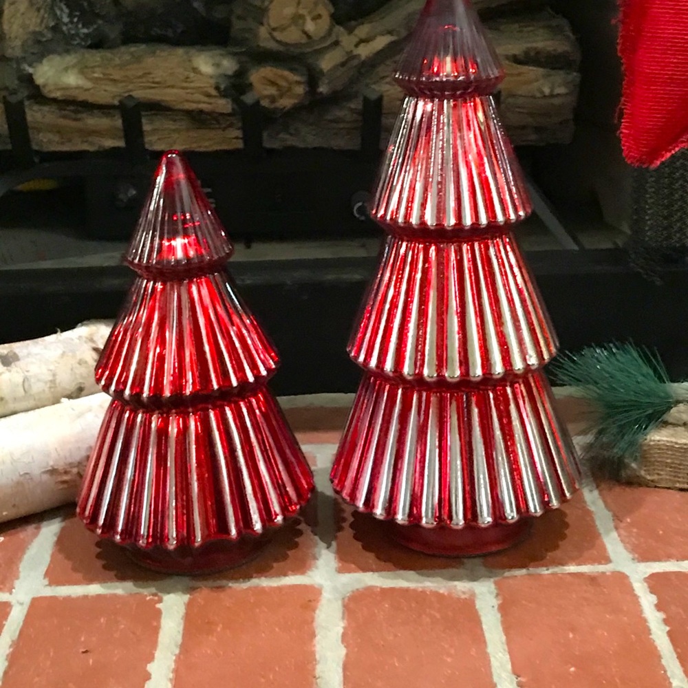 Pair of Red Glass Christmas Trees